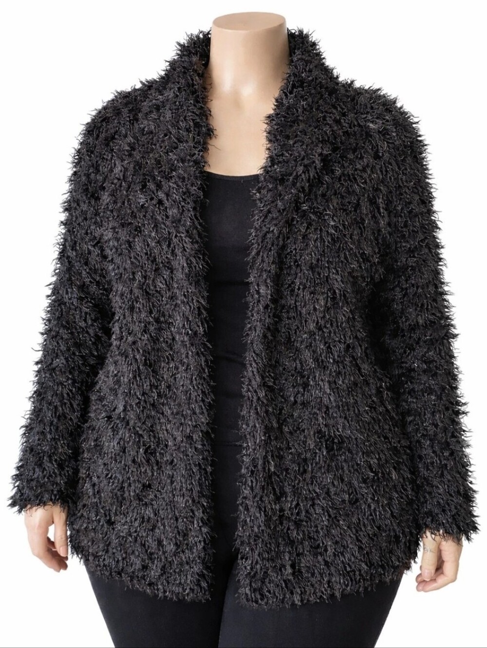 Hyfve Blk Women Faux Fur Shaggy Jacket  Sz:L Open Boho Y2K Goth Mob Wife